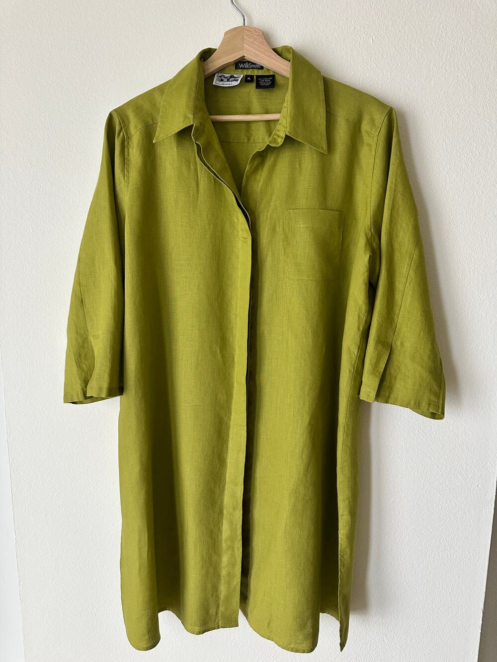 Willi Smith 100% Irish Linen Tunic Shirt Women XL Green 3/4 Sleeve Longline